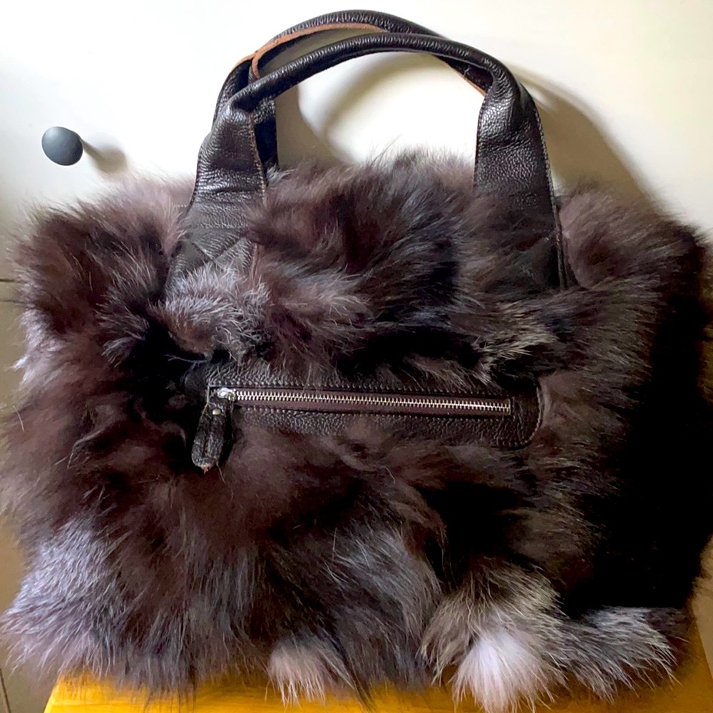 HUGE real fox fur satchel NWT